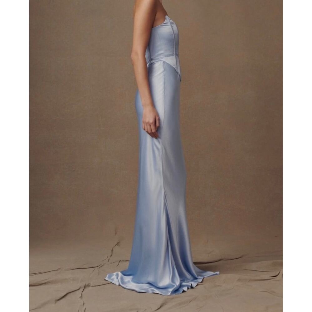 NEW NWT Meshki Harlow Satin Strapless Maxi Dress 
Cornflower Blue Medium - Picture 3 of 6